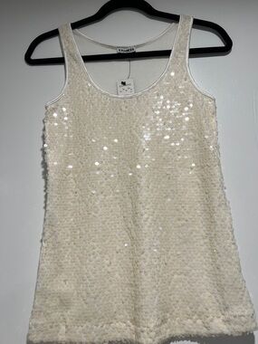Express Y2K Cream Sequin Tank Top